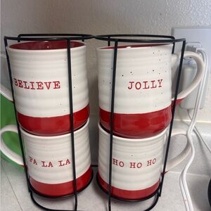 Festive Red and White Holiday Mug Set